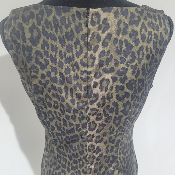 Ann Taylor Cotton Blend Leopard Print Sleeveless Pencil Midi Dress Size 8 Black - Picture 8 of 10